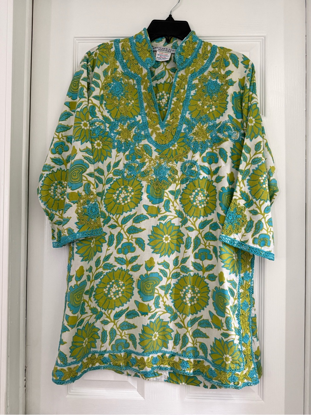 Gretchen Scott Designs Turquoise & Lime Floral Blouse
